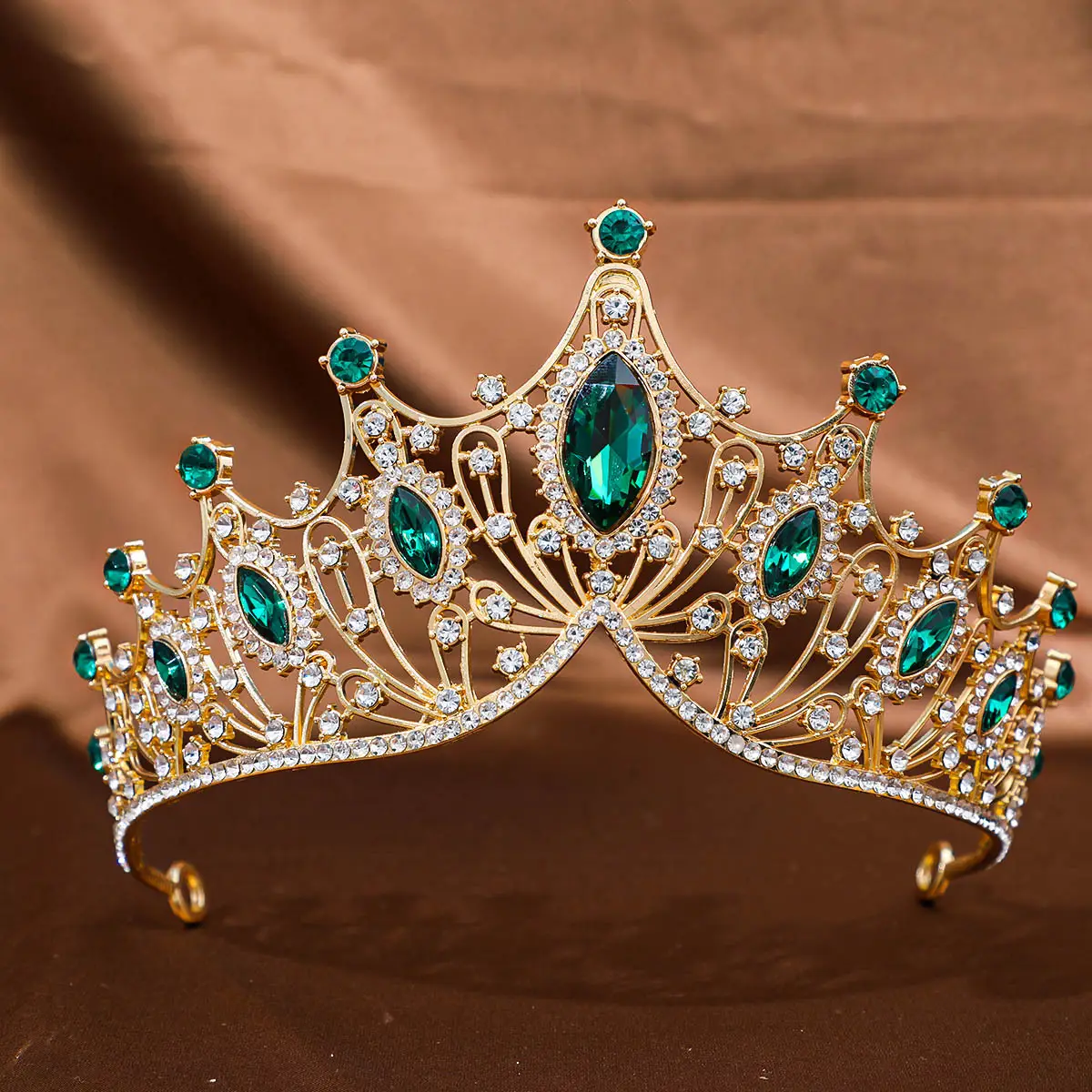 Red Rhinestone Baroque Crown for Women Wedding Hair Accessory