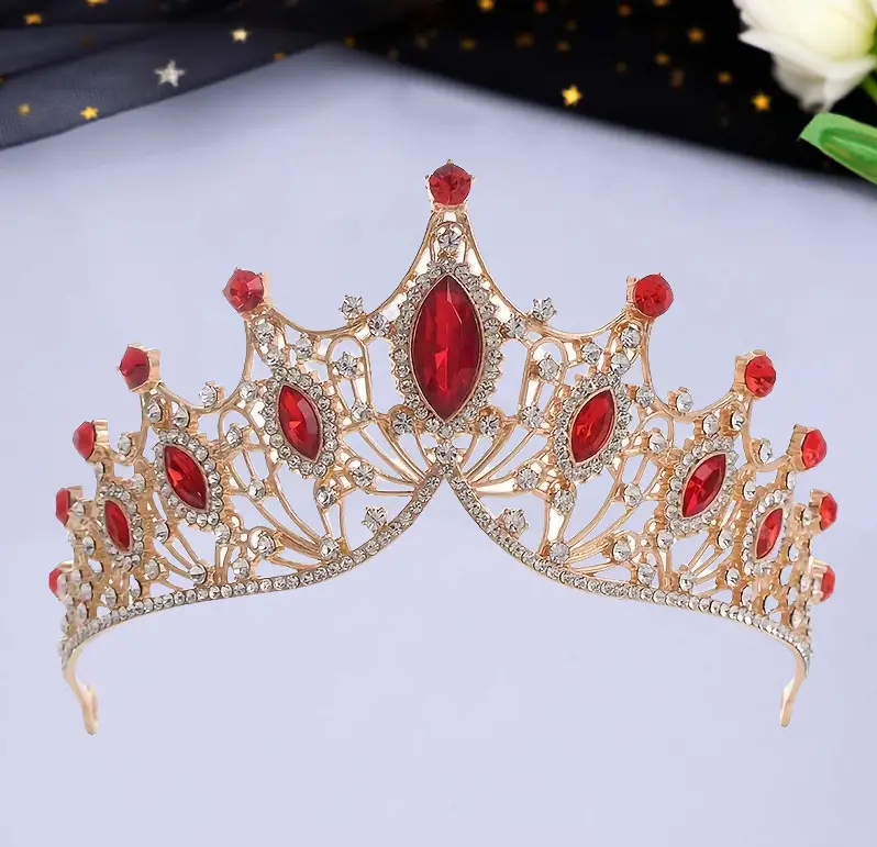 Red Rhinestone Baroque Crown for Women Wedding Hair Accessory - Image 22