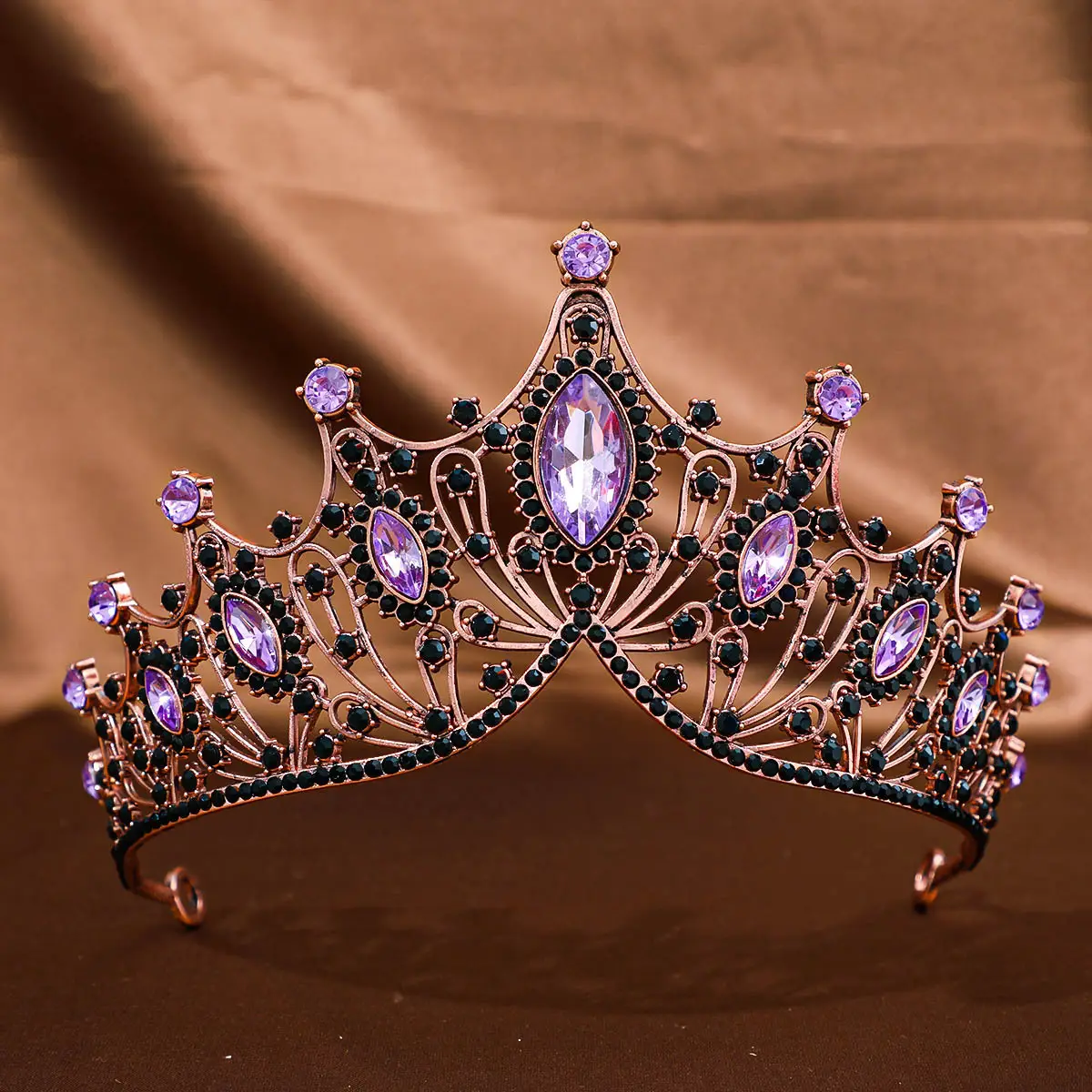Red Rhinestone Baroque Crown for Women Wedding Hair Accessory