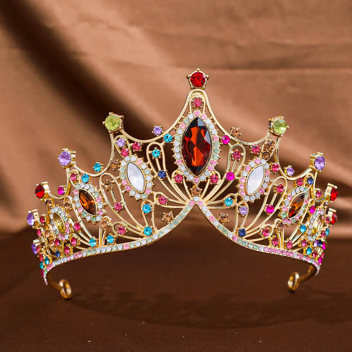 Red Rhinestone Baroque Crown for Women Wedding Hair Accessory - Image 9
