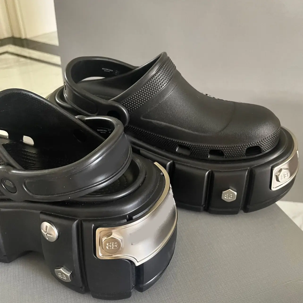 Cross-Border Platform Sandals with Metal Studs Black White