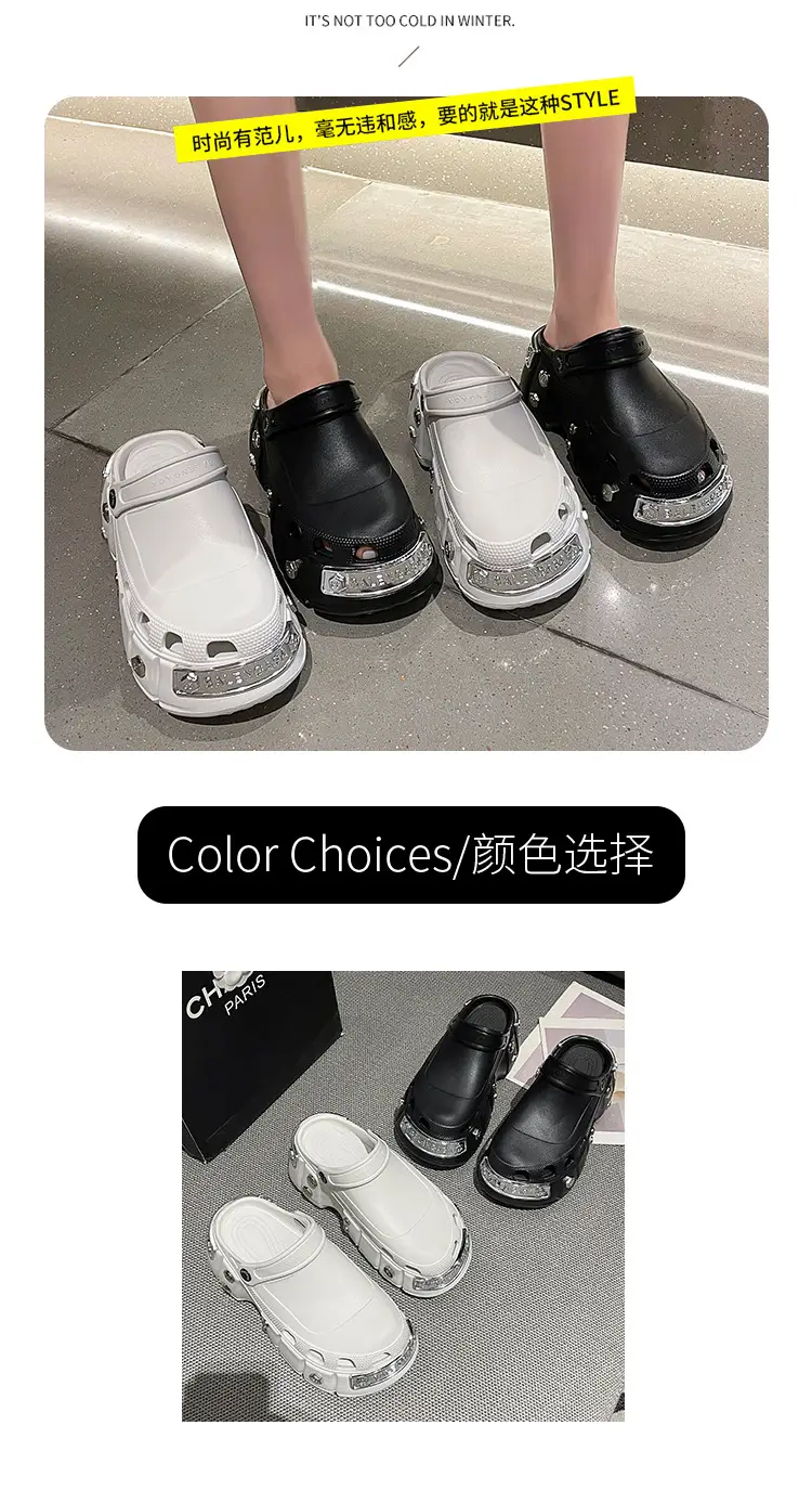 Cross-Border Platform Sandals with Metal Studs Black White — feature 4