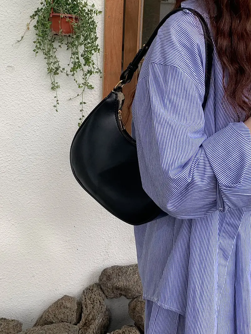 Women's Half-Moon Bag Crossbody Shoulder Light Blue - Image 6