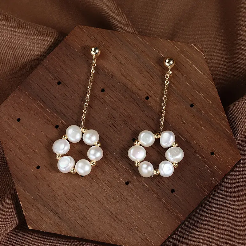 Natural Freshwater Pearl Baroque Earrings Wholesale Copper Plated Real Gold S925 Sterling Silver Pins - Image 2