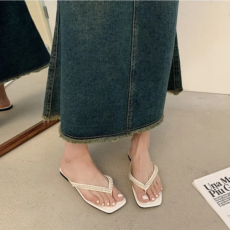 White Pearl Flat Sandals Women Summer 2023 - Image 5