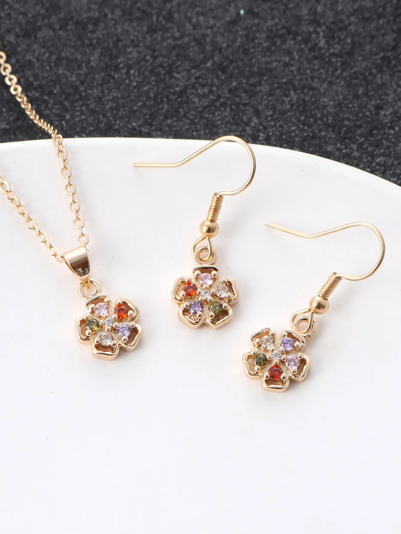 Lucky Zircon Earrings Necklace Set for Women