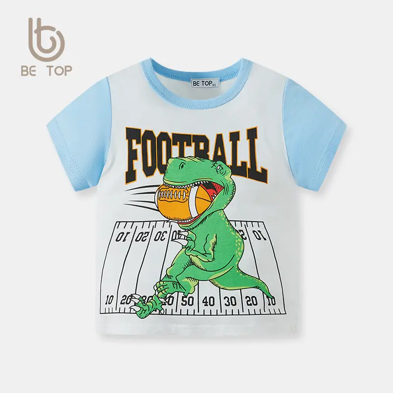 Kids Football Dinosaur T-Shirt White Blue Short Sleeve - Image 2