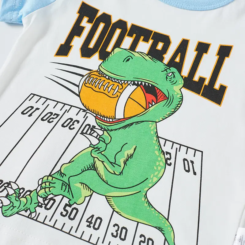 Kids Football Dinosaur T-Shirt White Blue Short Sleeve - Image 5