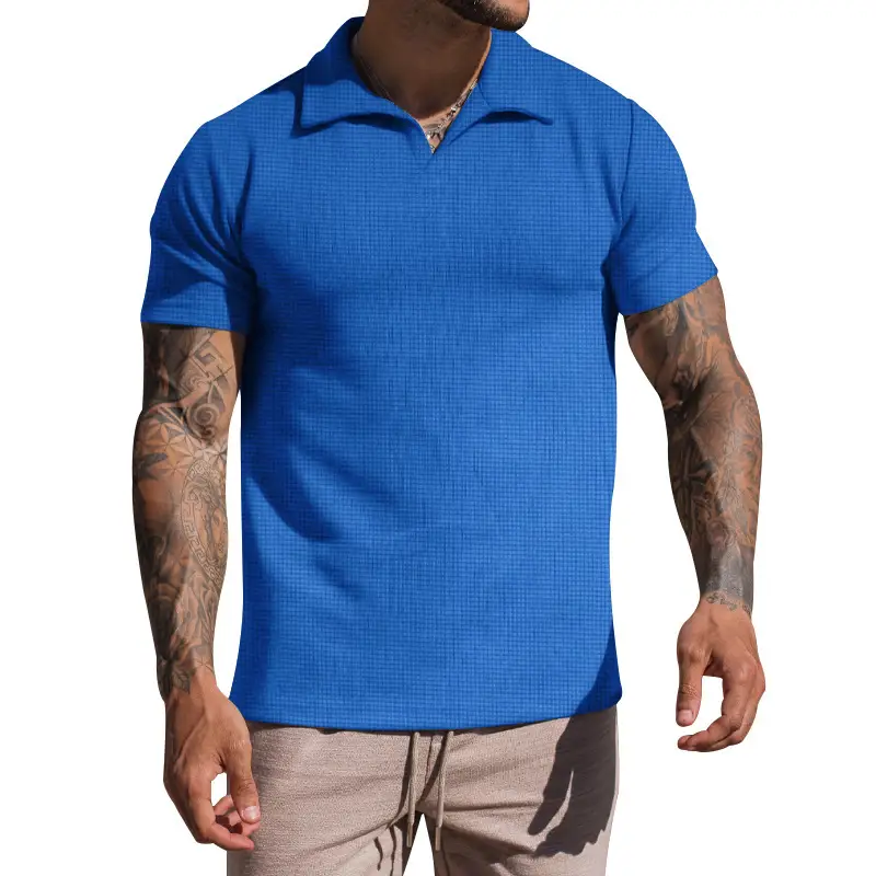 Men's Grey Heavy Waffle Polo T-Shirt — feature 10