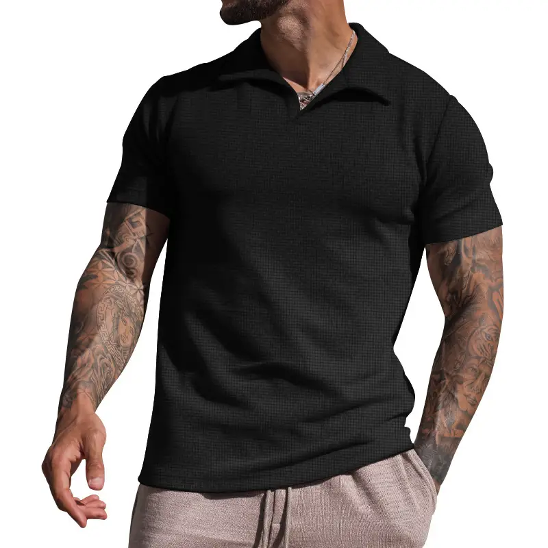 Men's Grey Heavy Waffle Polo T-Shirt — feature 12