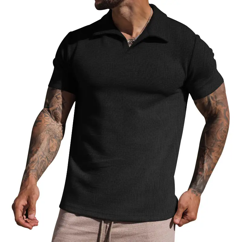 Men's Grey Heavy Waffle Polo T-Shirt — feature 13
