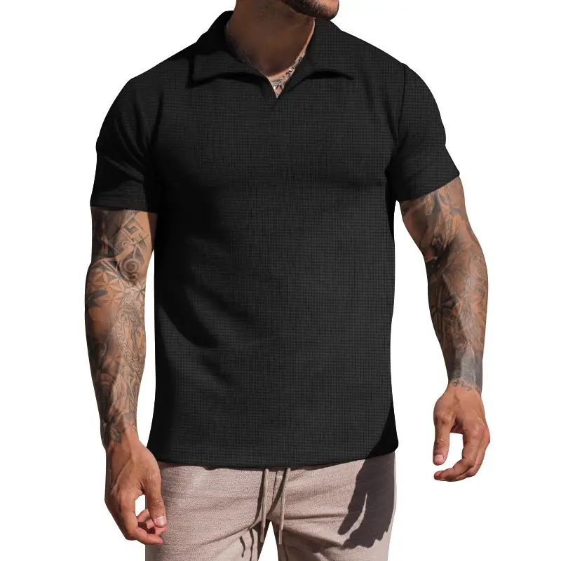 Men's Grey Heavy Waffle Polo T-Shirt — feature 14