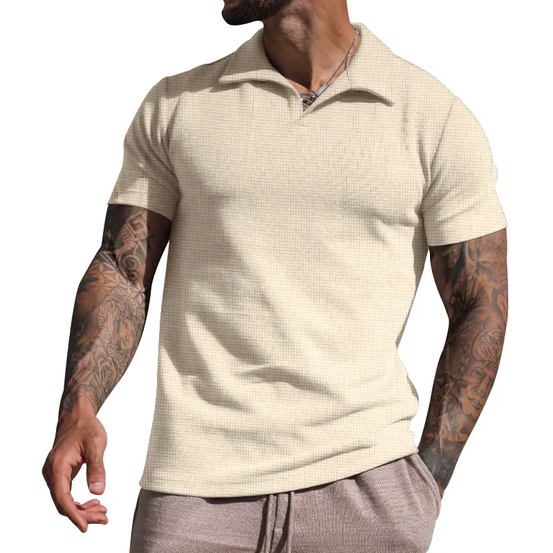 Men's Grey Heavy Waffle Polo T-Shirt — feature 16