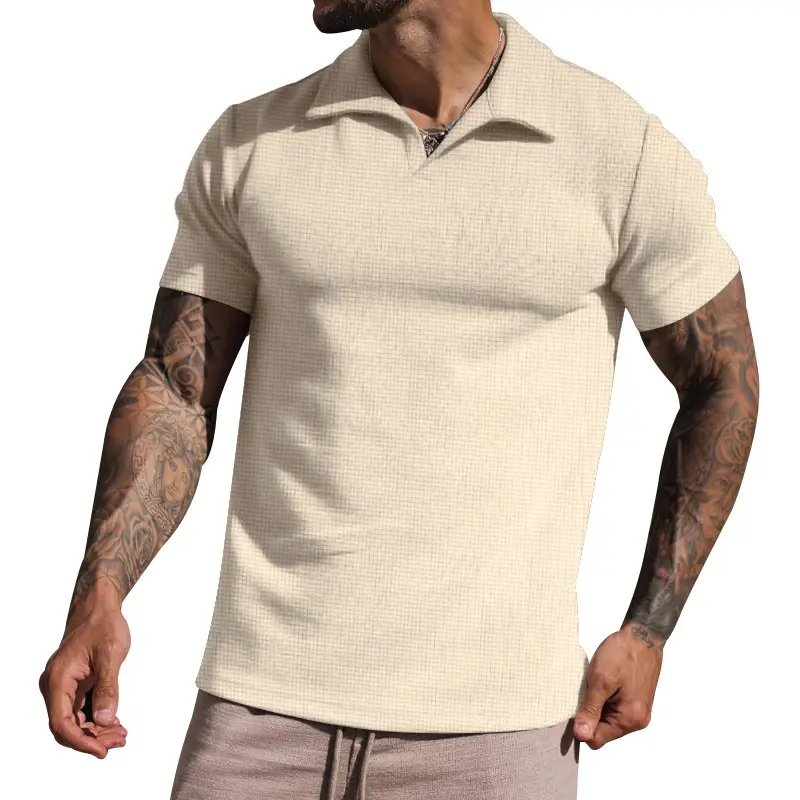 Men's Grey Heavy Waffle Polo T-Shirt — feature 17