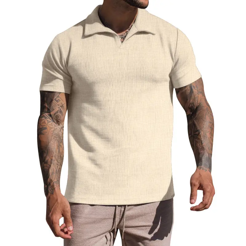 Men's Grey Heavy Waffle Polo T-Shirt — feature 18