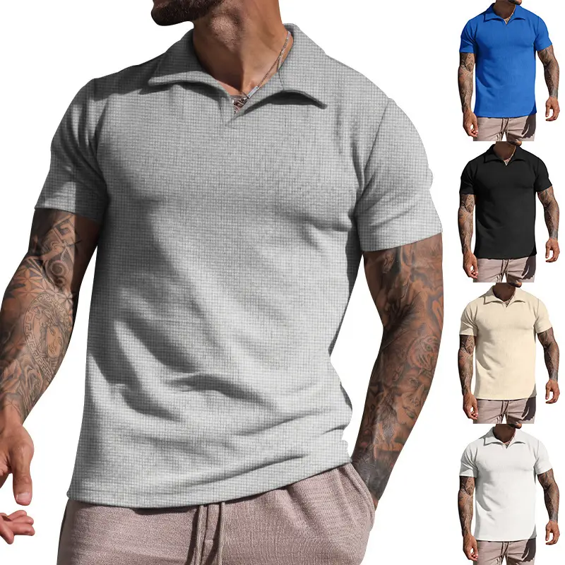 Men's Grey Heavy Waffle Polo T-Shirt — feature 19