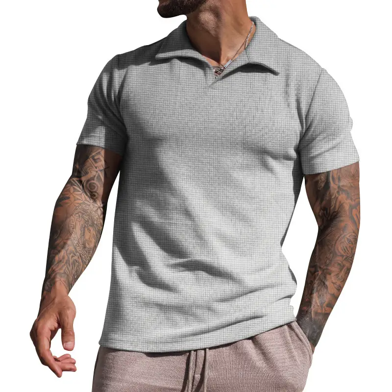 Men's Grey Heavy Waffle Polo T-Shirt — feature 20