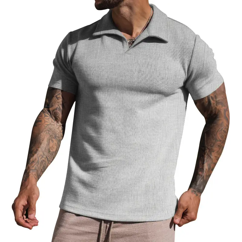 Men's Grey Heavy Waffle Polo T-Shirt — feature 21