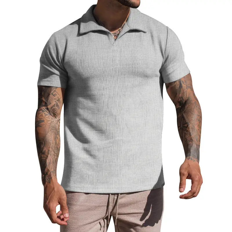 Men's Grey Heavy Waffle Polo T-Shirt — feature 22