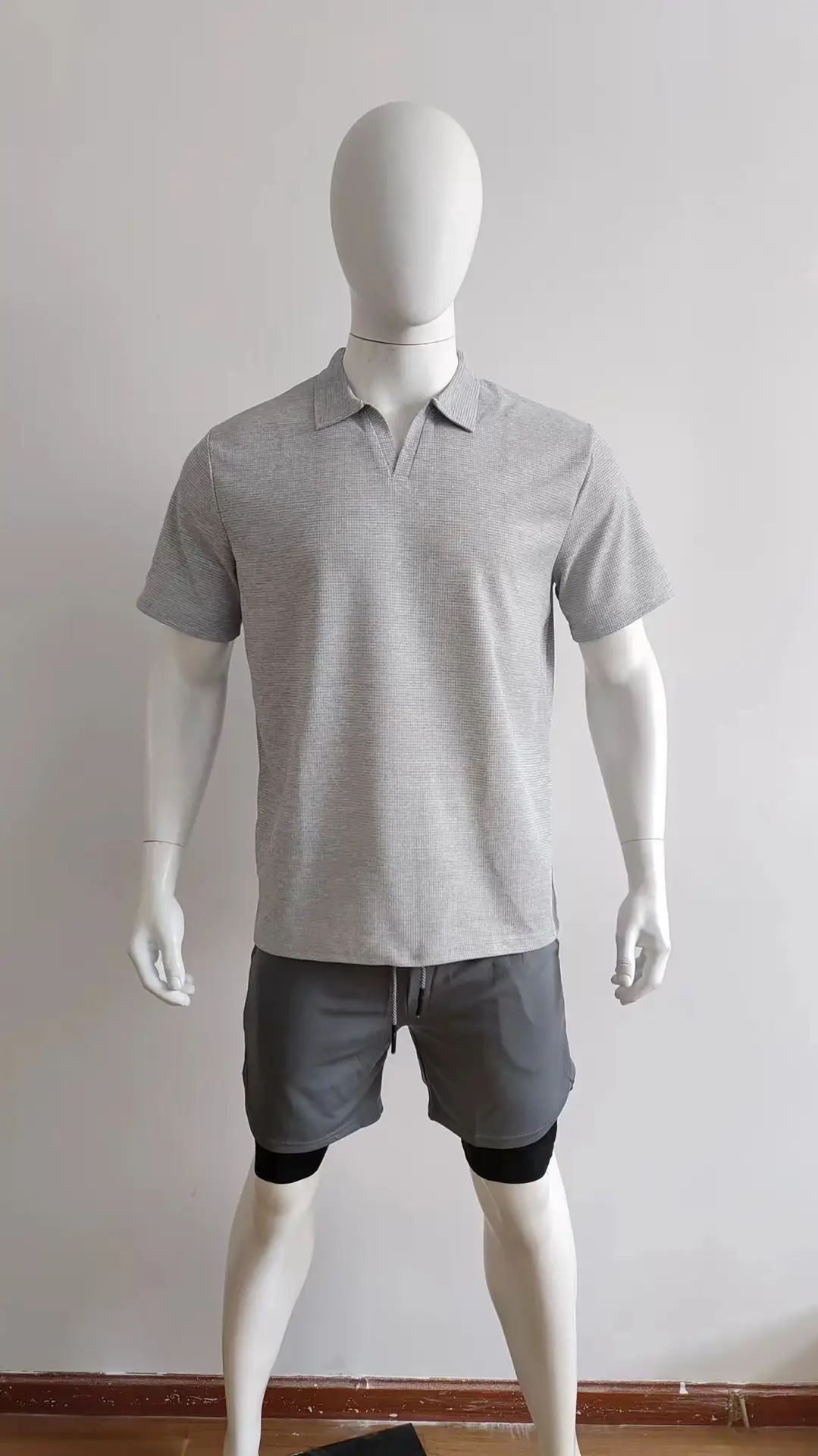 Men's Grey Heavy Waffle Polo T-Shirt — feature 23