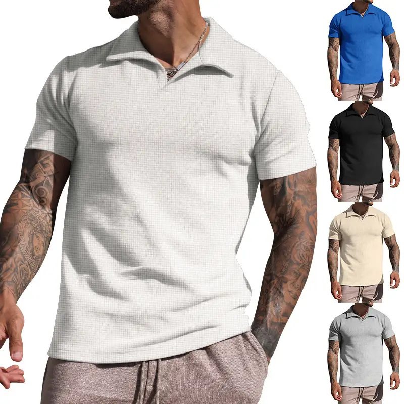 Men's Grey Heavy Waffle Polo T-Shirt — feature 3