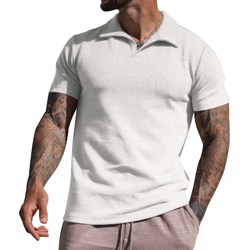 Men's Grey Heavy Waffle Polo T-Shirt — feature 4