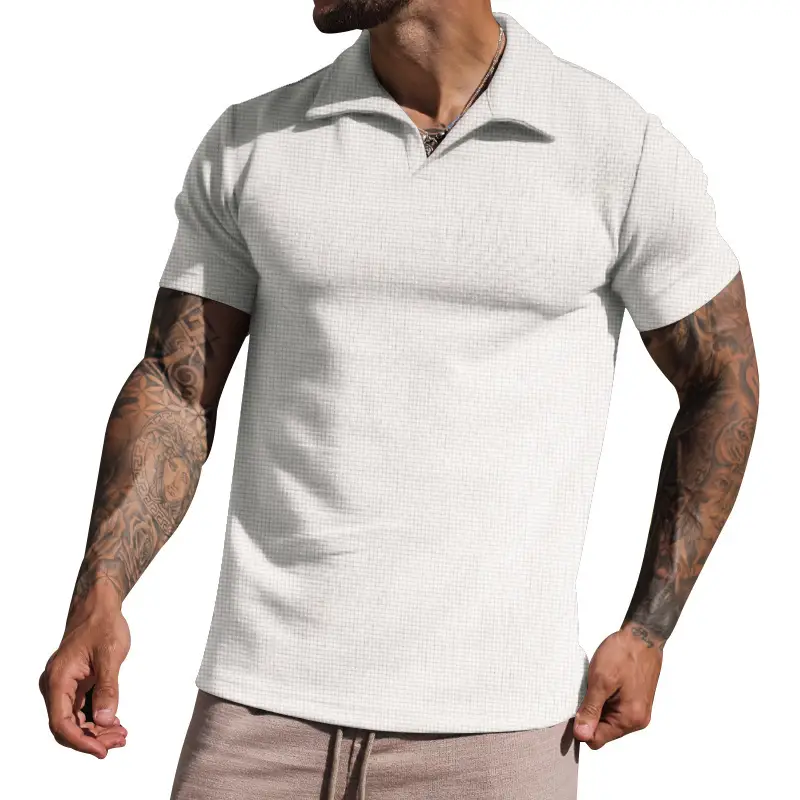 Men's Grey Heavy Waffle Polo T-Shirt — feature 5