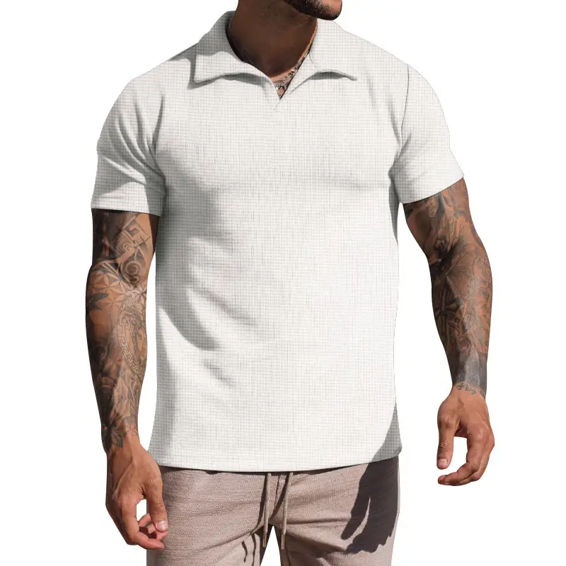 Men's Grey Heavy Waffle Polo T-Shirt — feature 6