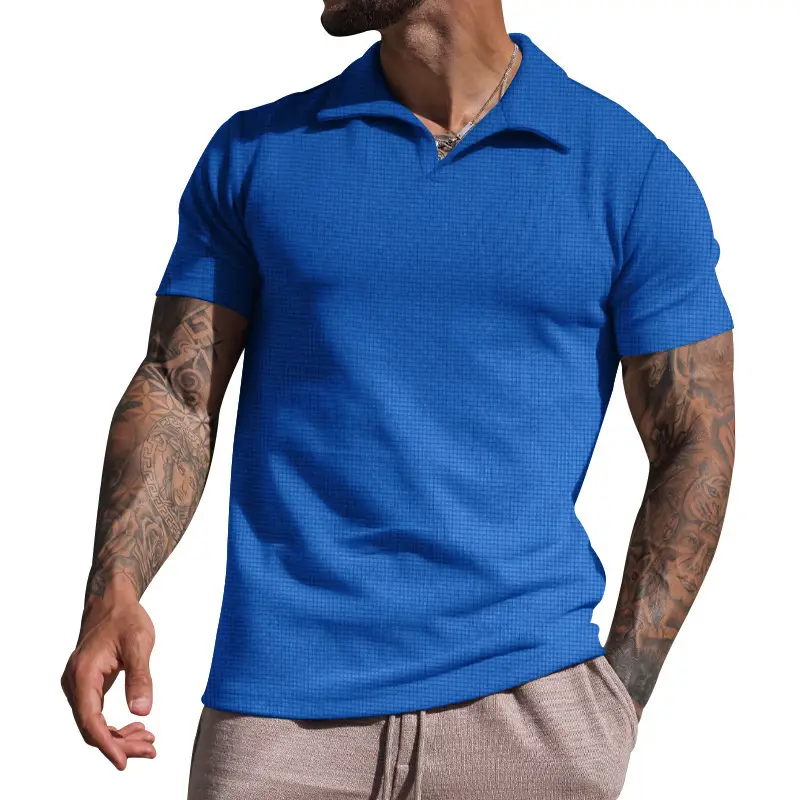 Men's Grey Heavy Waffle Polo T-Shirt — feature 8