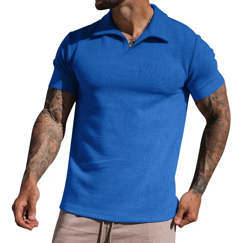 Men's Grey Heavy Waffle Polo T-Shirt — feature 9