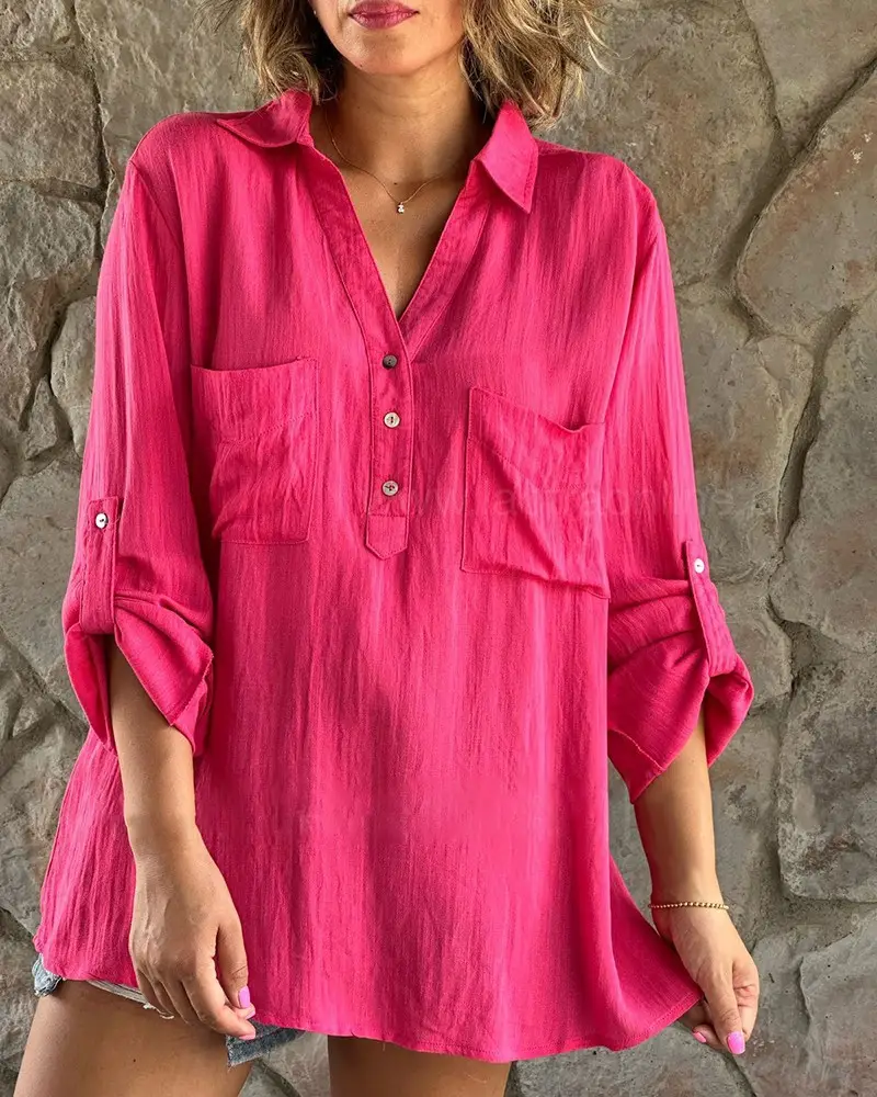 2023 Button Long Sleeve Women's Black Shirt - Image 2