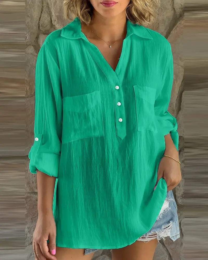 2023 Button Long Sleeve Women's Black Shirt - Image 3