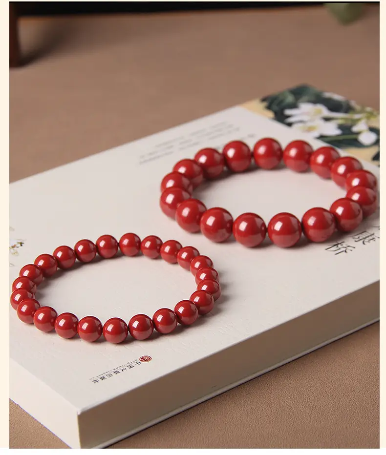 Natural Cinnabar Bracelet Women's Red Gold Plated — feature 13