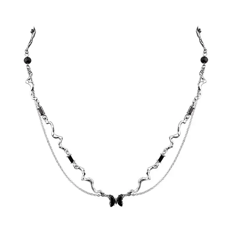 Wavy Butterfly Double Layer Necklace for Women
