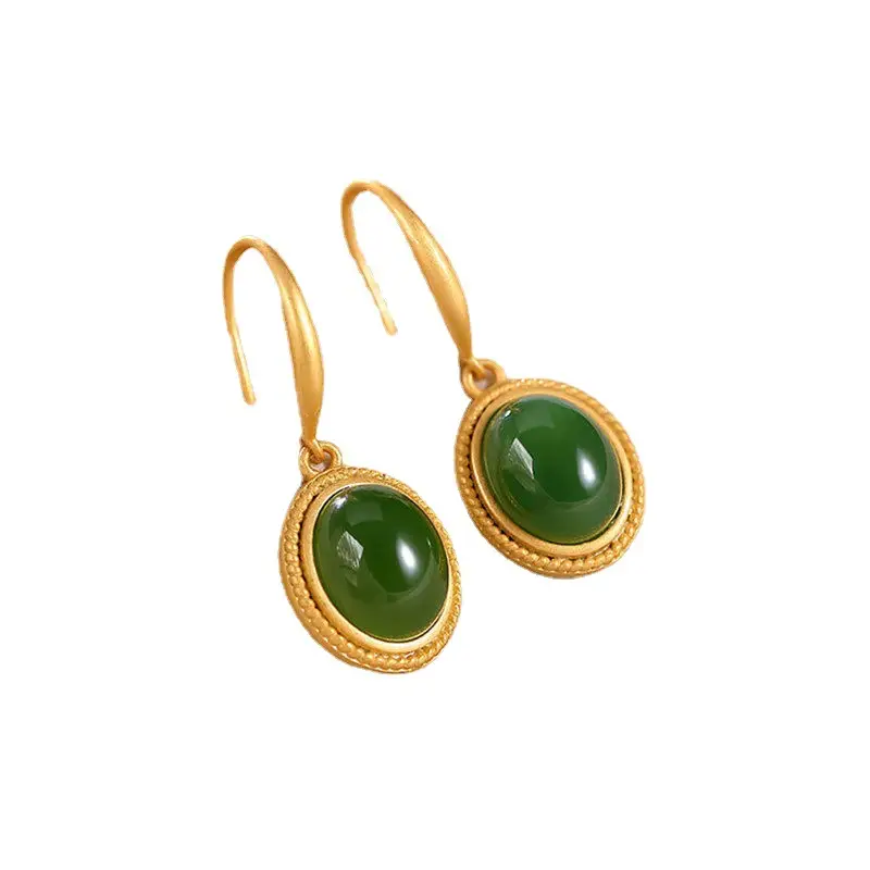 S925 Gold Plated Green Jade Earrings for Women - Image 6