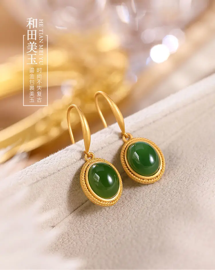 S925 Gold Plated Green Jade Earrings for Women — feature 1