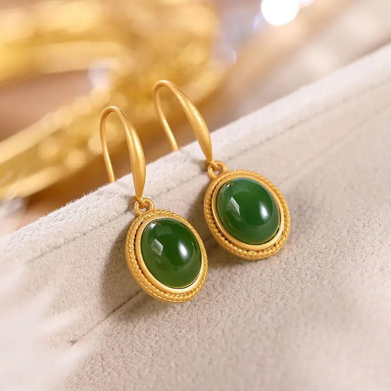 S925 Gold Plated Green Jade Earrings for Women — feature 10