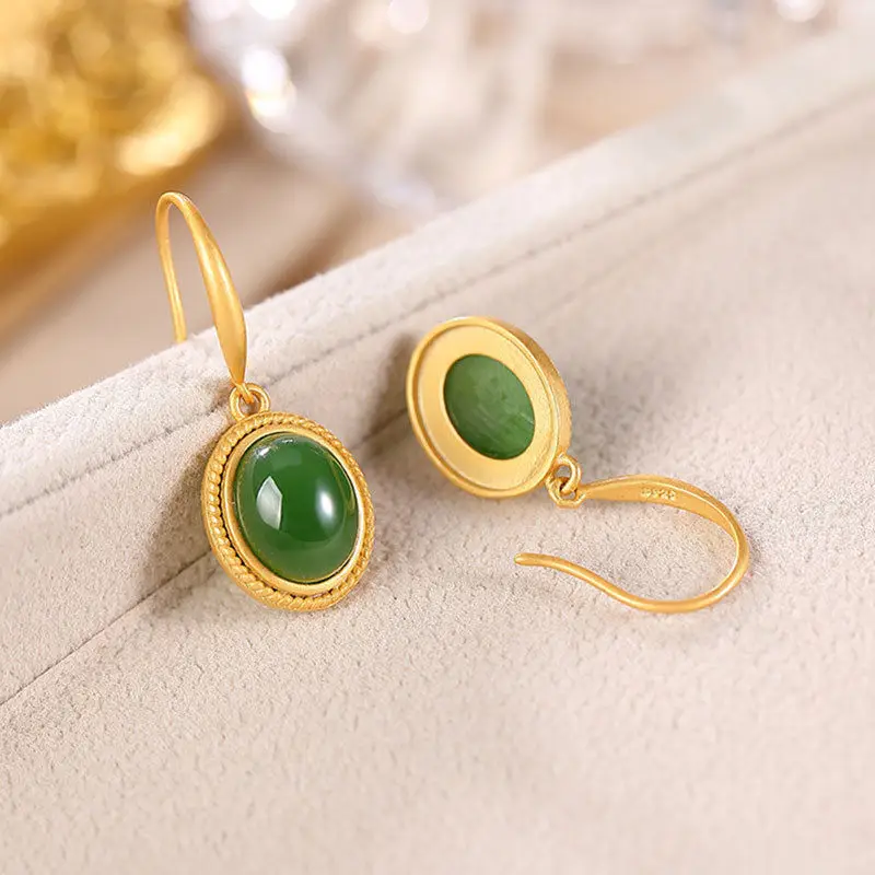 S925 Gold Plated Green Jade Earrings for Women — feature 17