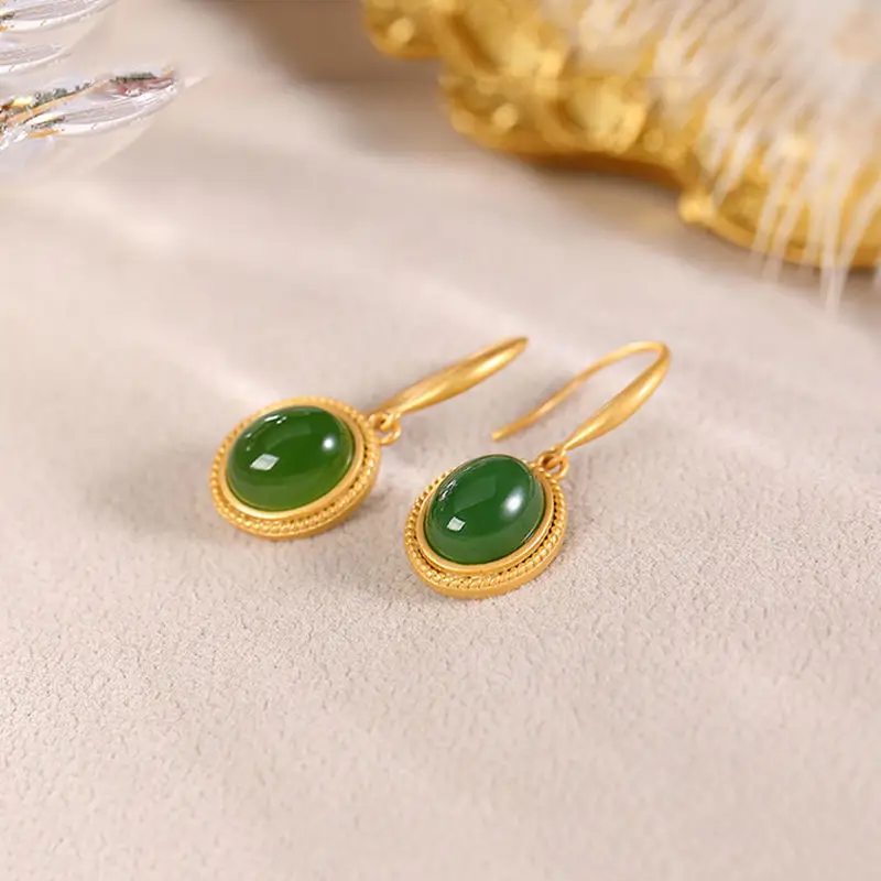 S925 Gold Plated Green Jade Earrings for Women — feature 6