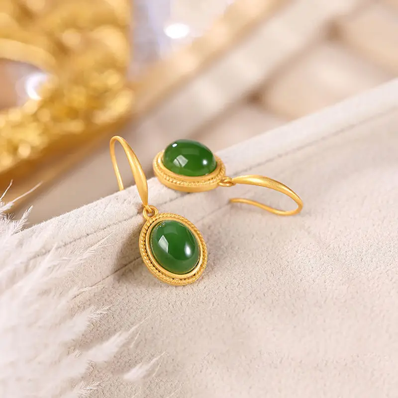 S925 Gold Plated Green Jade Earrings for Women — feature 7