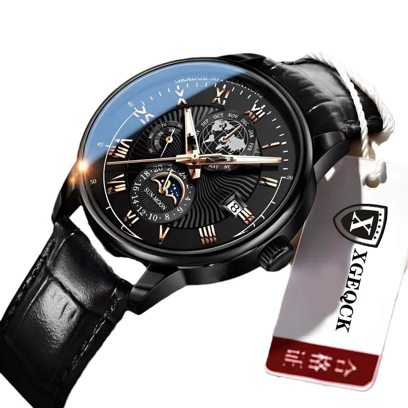 Men's Quartz Chronograph Watch Brown Leather Band - Image 10