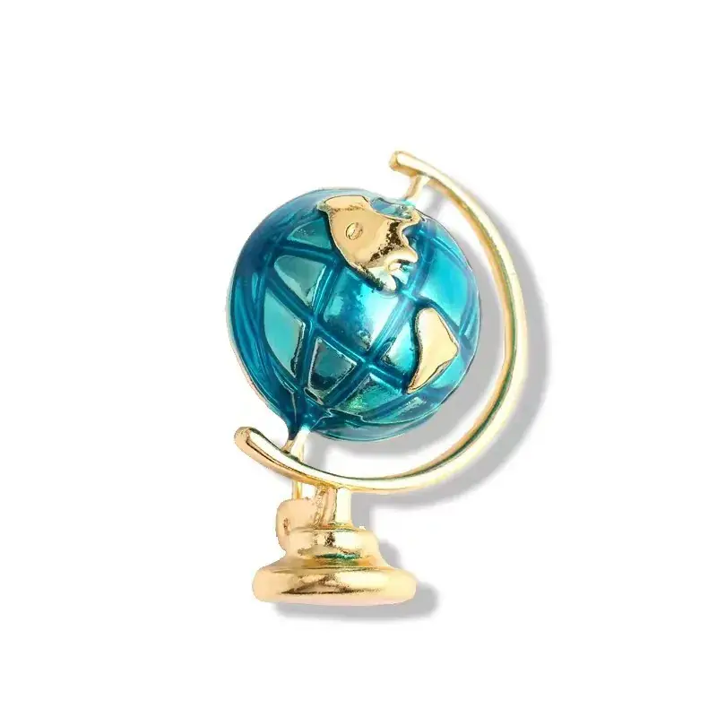 Korean-style Cute Globe Brooch with Gold Finish - Image 3