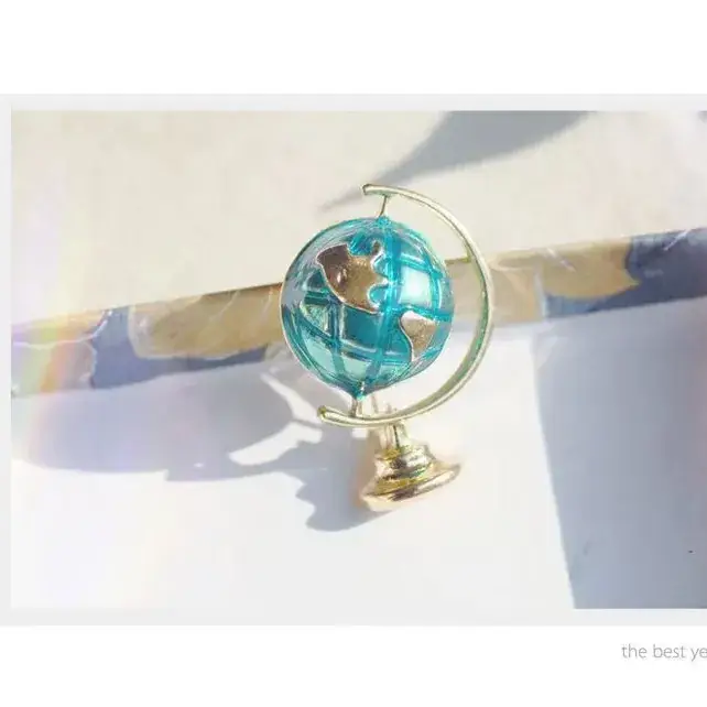 Korean-style Cute Globe Brooch with Gold Finish - Image 5