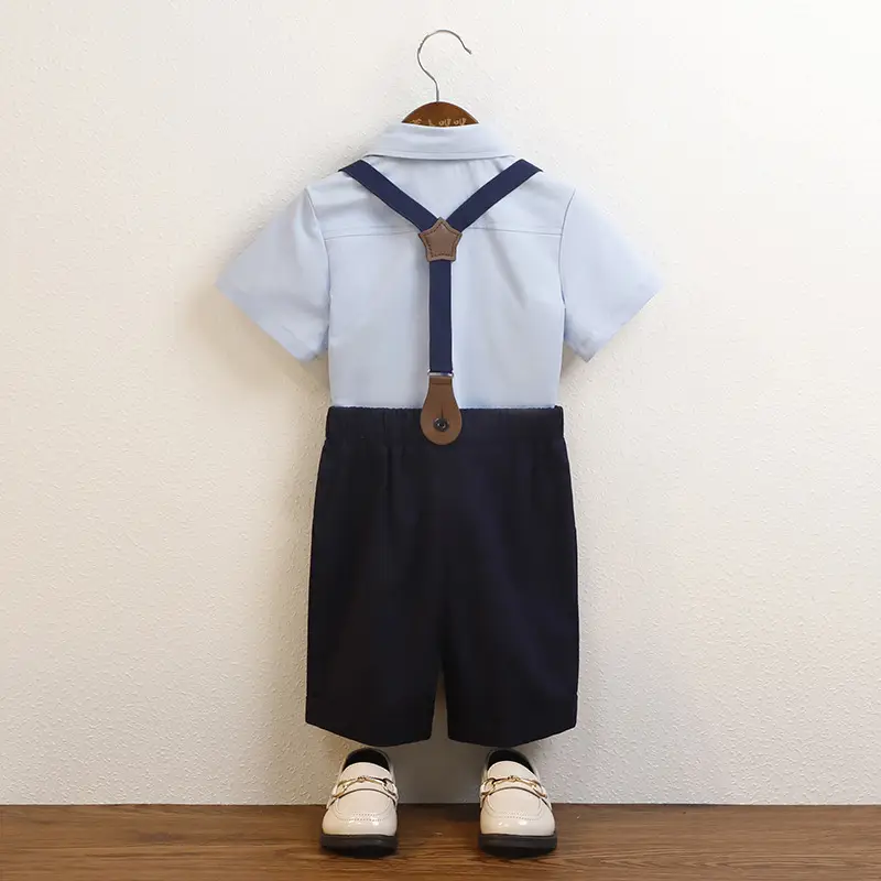 Korean Boys' Suit White Shirt Black Shorts Bow Tie Strap Shorts