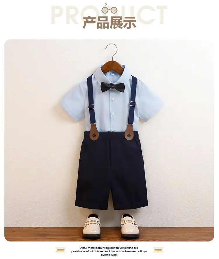 Korean Boys' Suit White Shirt Black Shorts Bow Tie Strap Shorts — feature 12