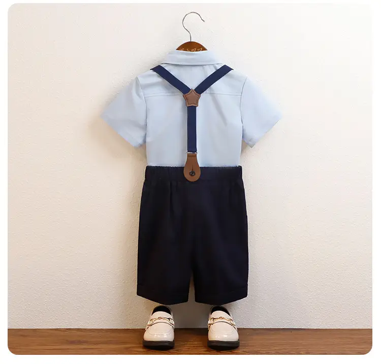 Korean Boys' Suit White Shirt Black Shorts Bow Tie Strap Shorts — feature 13