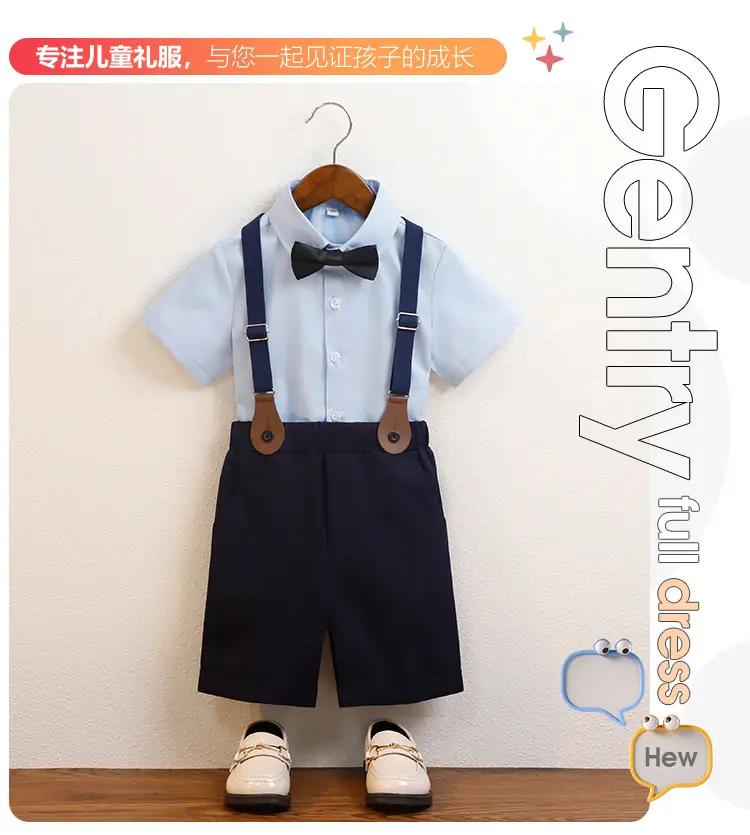 Korean Boys' Suit White Shirt Black Shorts Bow Tie Strap Shorts — feature 2