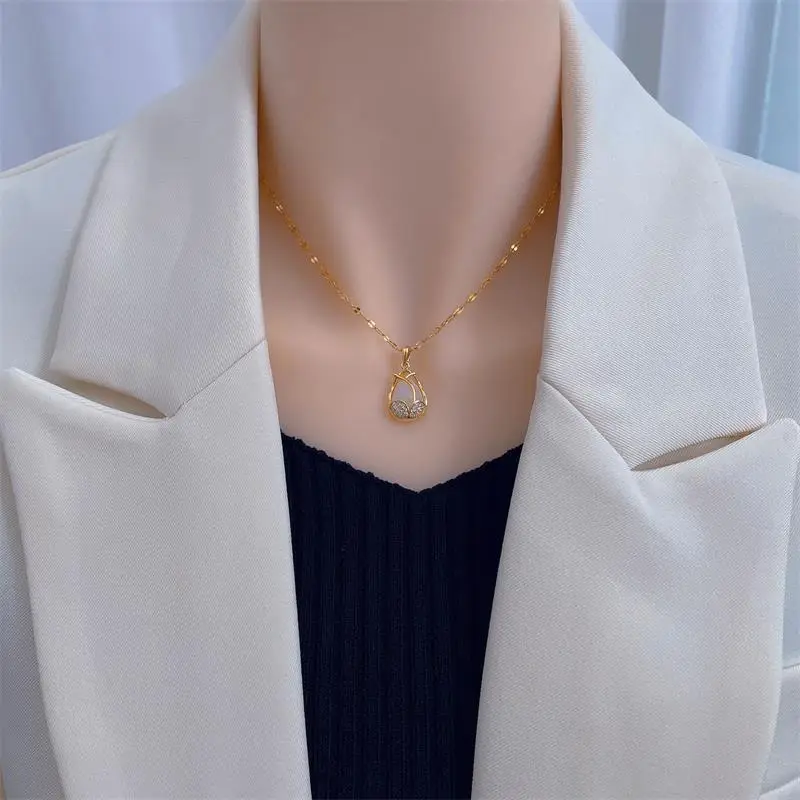 Tulip Pendant Necklace Gold White Crystal Women's Clavicle Chain — feature 1