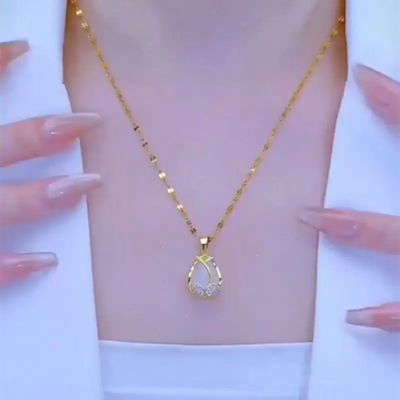 Tulip Pendant Necklace Gold White Crystal Women's Clavicle Chain — feature 2