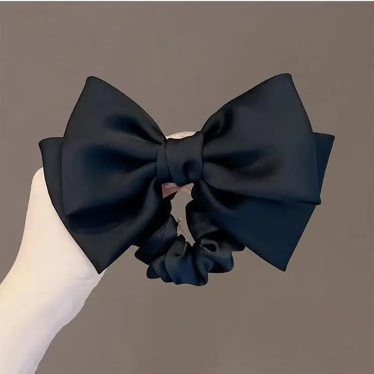 Black Satin Bow Hair Rope for Women